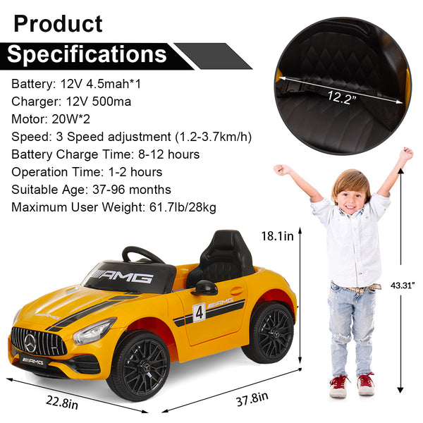 Kids 12V Ride On Car Licensed Mercedes Benz AMG GT w/MP3&Remote Control